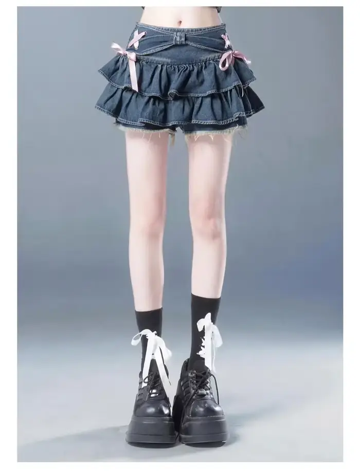 Mini jupe en jean gothique pour femmes, Streetwear américain, Vêtements sexy, Ligne A, Vintage, Noeu