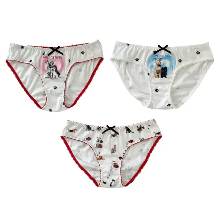 Culottes Lolita imprimées chiots et chatons, culottes Kawaii à motif patte de chat, culottes en coton avec nœud, motif chien pour femmes