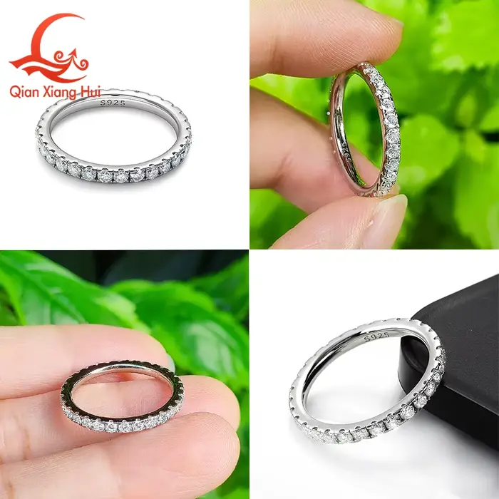 Stříbrný snubní prsten 925 s bílými kulatými Moissanite diamanty 2 mm a 3 mm