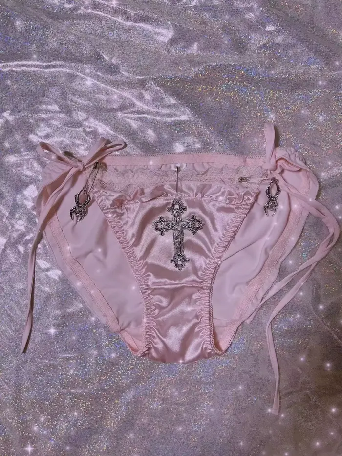 Kalhotky z růžového hedvábného krajkového materiálu LEOSOXS pro ženy, styl Lolita, Y2K estetika, Harajuku Ptalk, speciální příležitosti