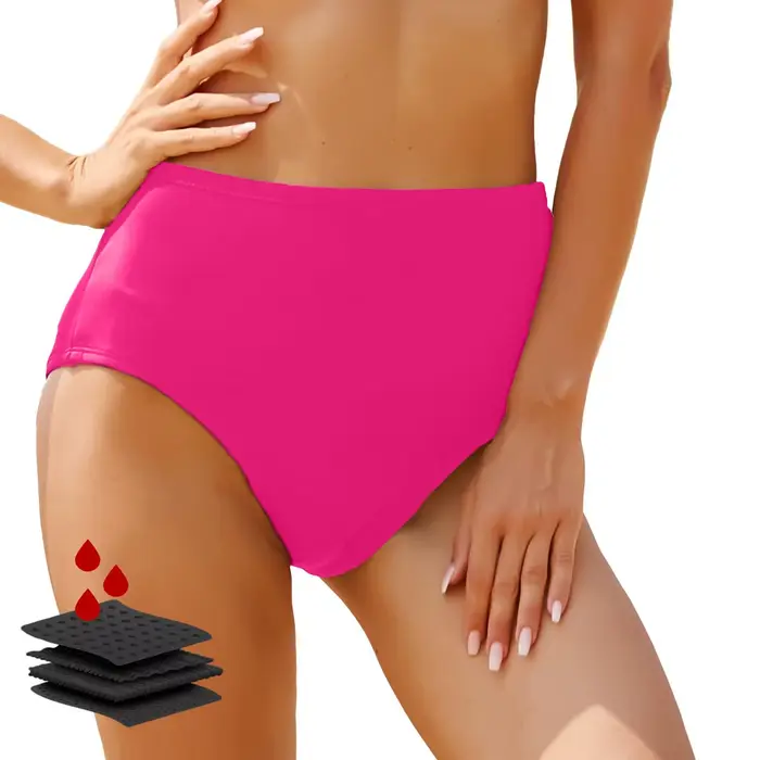 Culotte de bain taille haute pour femme en polyester solide avec détails élégants pour les vacances et les occasions spéciales
