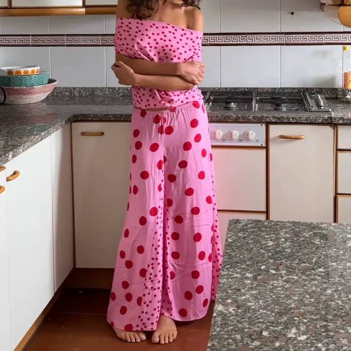 Tenues d'été pour femmes, imprimé à pois, dos nu, épaules dénudées, ensemble jupe élastique pour Str