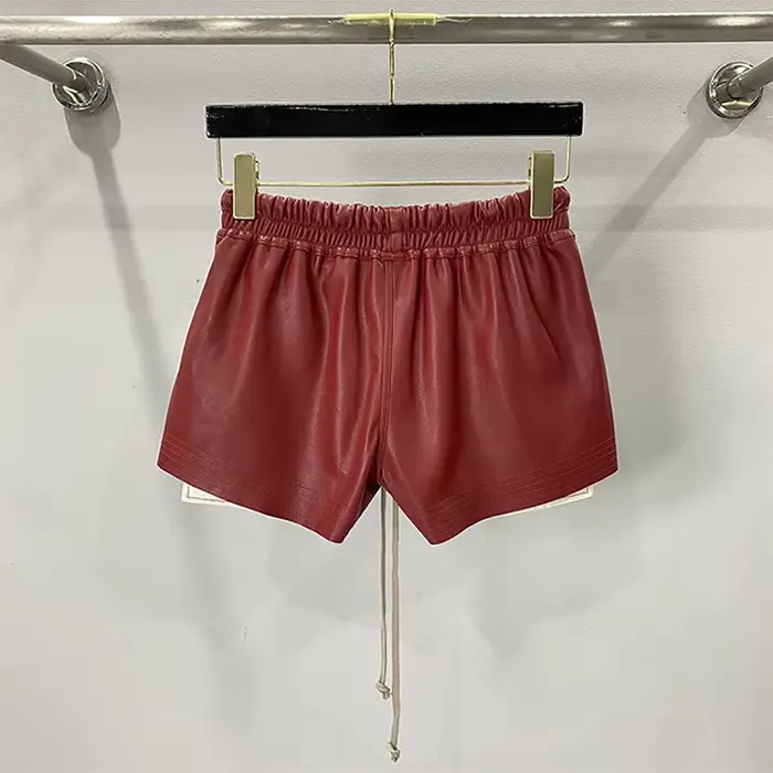 Short en cuir Y2K pour femme, poches exposées, taille élastique, cordon de proximité, décontracté, p