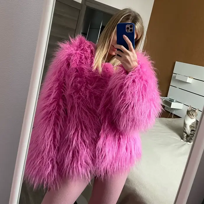 Manteaux de fourrure pour femmes, haut à la mode, manteau en fausse fourrure rose, élégant, épais et