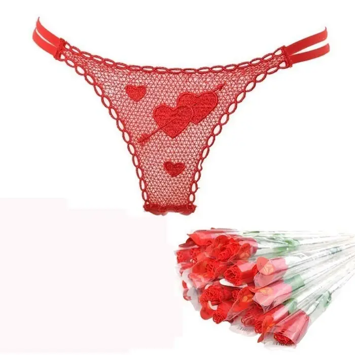 Sous-vêtements créatifs en dentelle rose pour femmes, bikini sexy, culotte string, slips, tongs en V