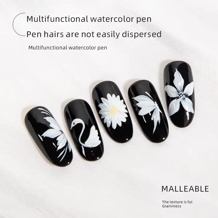 RS Nail Art peinture pinceau lignes acryliques stylo rayures grille fleur papillon dessin aquarelle