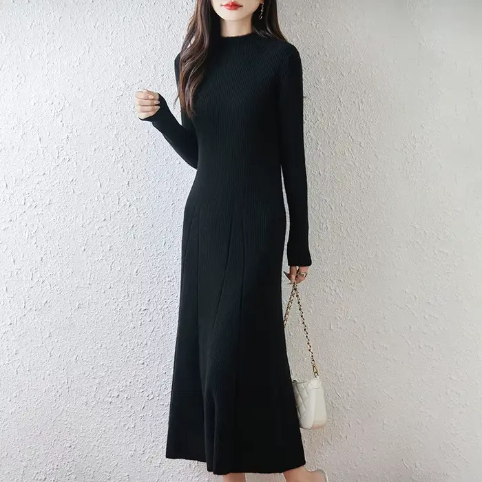 Nouvelle robe à col rond pour femmes avec pull 100% laine mérinos automne et hiver pull Long tricoté