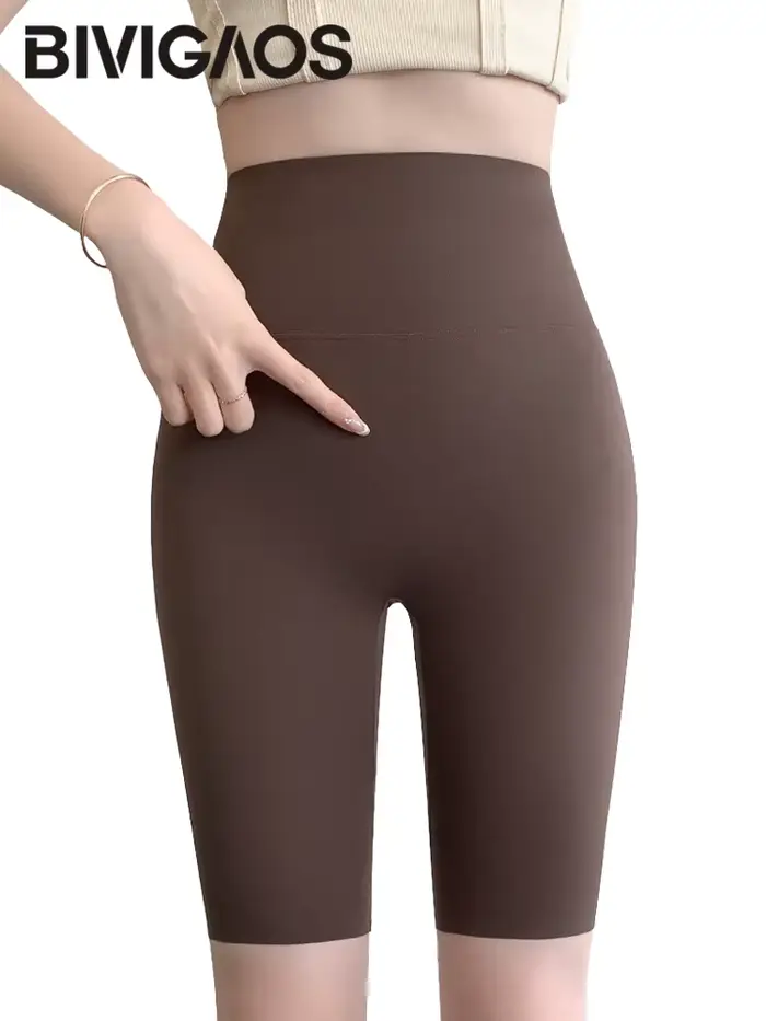 BIVIIncome OS-Short de Cyclisme Taille Haute pour Femme, Slim, Longueur Genou, Biker, Yoga Sports, L