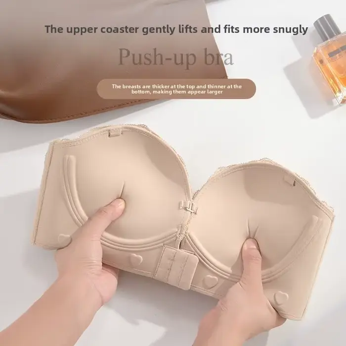 Ultimate push-up podprsenka 12 cm polstrovaná s předním uzávěrem, bez ramínko, vrhací výstřih pro malý hrudník, extrémní liftingový efekt, neviditelná záda, optimální komfort KUCLUT