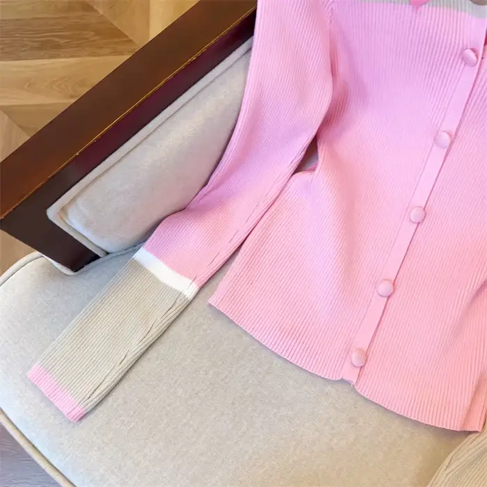 ​ ​ Cardigan ajusté doux en tricot, Style Blazer rose élégant, col contrasté, vêtements de bureau po
