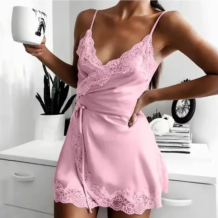 Chemise de nuit en dentelle sexy pour femmes, mini courte lingerie de nuit été, élégante nuisette sans manches pour occasions spéciales