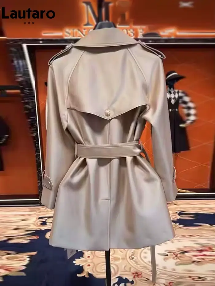 Lautaro-Manteau en satin pour femme, double boutonnage, ceinture, élégant, haute qualité, vêtements 