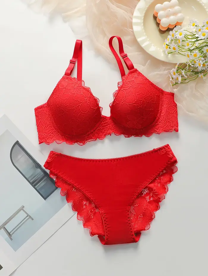 Ensemble de 2 pièces en dentelle et coton rouge, ensemble de lingerie sexy et blanche, ensemble de sous-vêtements pour femmes, J3431