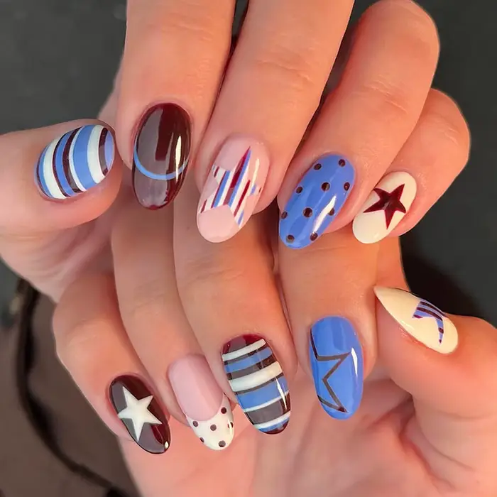 24 pièces Y2K filles charme manucure coloré français presse sur ongles rayure/point imprimé ballerin