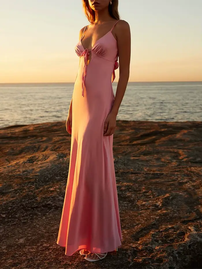 Robe camisole longue à dos nu pour femmes, tenue d'été décontractée, couleur unie, taille S M L