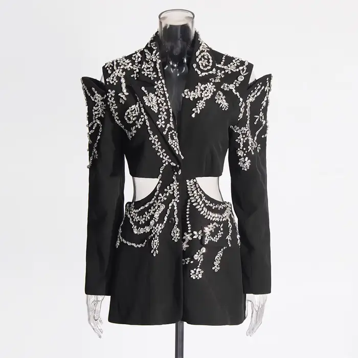 TWOTWINSTYLE évider Patchwork diamants Blazers pour femmes col cranté manches longues épissé bouton 