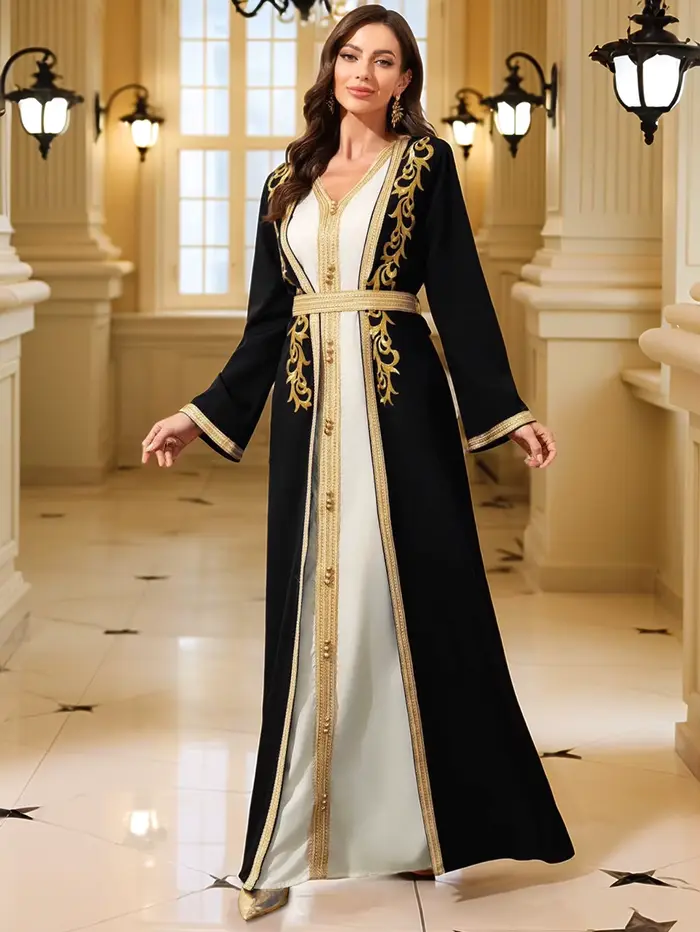 Robe musulmane du moyen-orient pour femmes, caftan marocain Abaya, Robe Eid brodée en or, robes isla