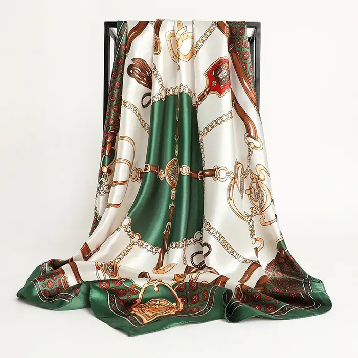 Foulard carré en soie pour femmes, châle imprimé, bandeau en Satin, Hijab, bandes de cheveux, Bandan