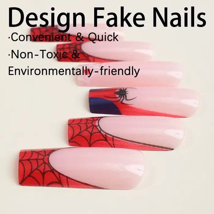 Faux ongles araignée d'halloween, 24 pièces, imprimé cercueil français, Ballet, couverture complète,