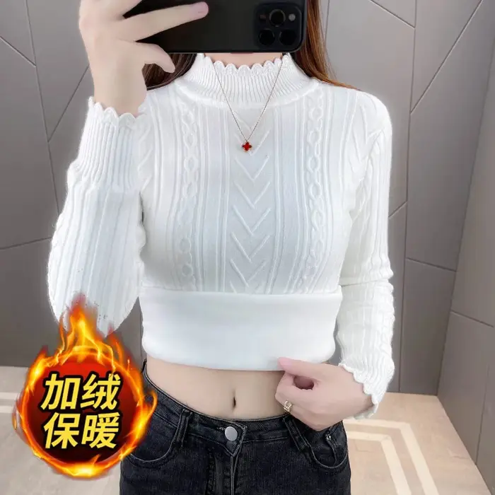 Pull à Manches sulfpour Femme, Tricot Chaud, Demi-Col Roulé, Chemise de Base, Nouvelle Collection Au