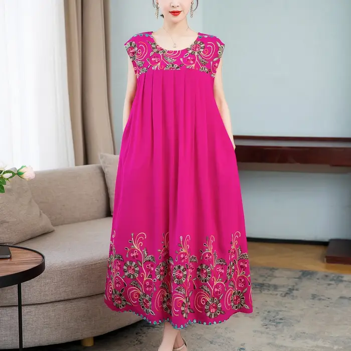 Nouvelle robe d'été décontractée pour femme robes femmes robe florale tournesol broderie dames robe 