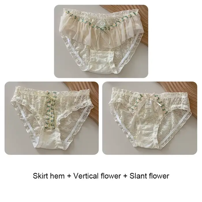 Culottes triangulaires transparentes pour femmes, micro-lingerie, sous-vêtements féminins à fleurs e