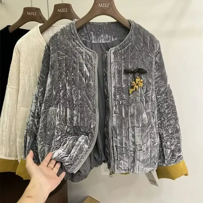 Veste Cardigan gris à fermeture éclair pour femme, manteau épais en coton, haut de gamme, chaud, man