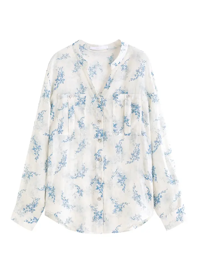 V-neck ležérní ramie košile s květinovým vzorem pro ženy letní příležitosti