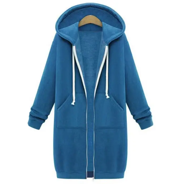 2025 Women's Autumn Winter ThickenHoodies Parkas Loose Hooded Jackets Zipper Pocket Maxi Size Sweats
