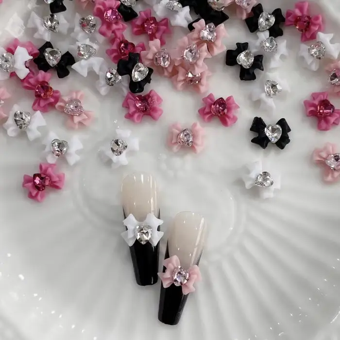 10 pièces résine arc Nail Art décoration avec coeur cristal strass perles accessoires pour ongles Ar