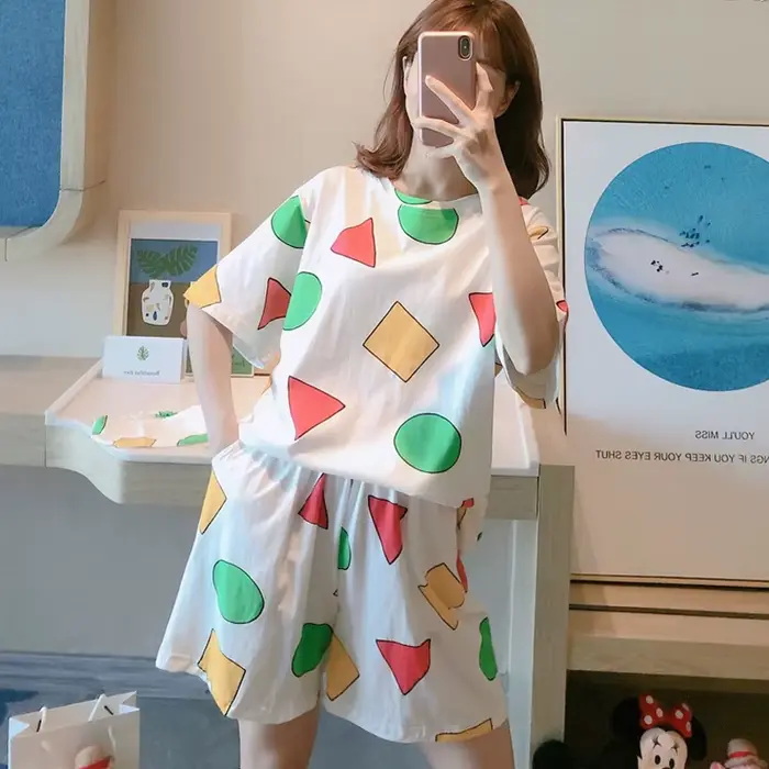 Pyjama Sin Chan pour femmes, vêtements de nuit d'été avec short, ensemble pyjama, vêtements de maison pour femmes, pyjamas Sinchan 2021