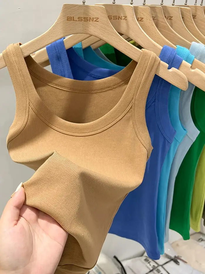 Zjaiss dámské pevné kulaté žebrované tílko Camisole pro ženy 2026 léto základní elastické