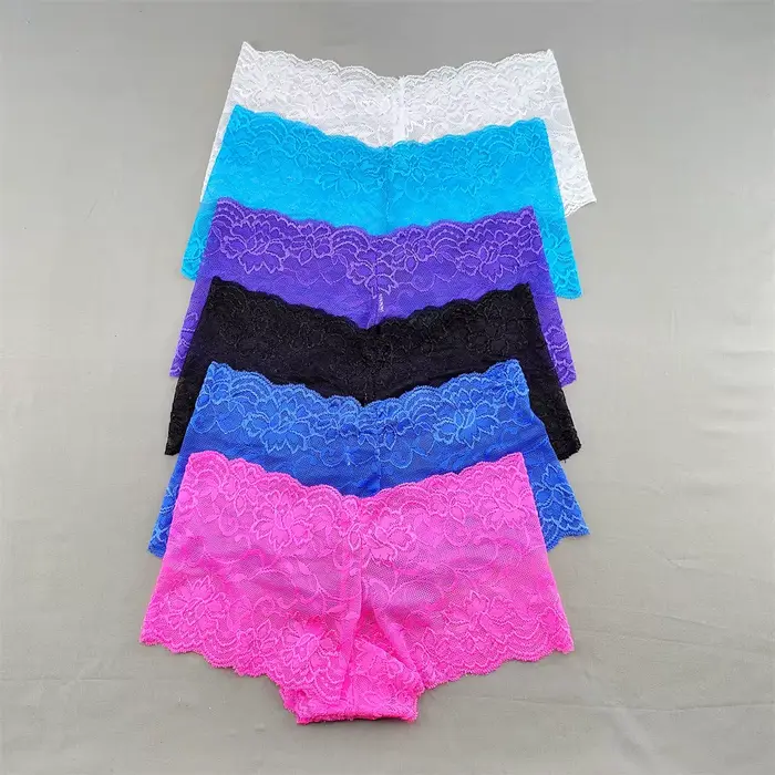 Dámské boyshorts krajkové průhledné květinové jednobarevné perspektivní šortky prodyšné měkké prádlo