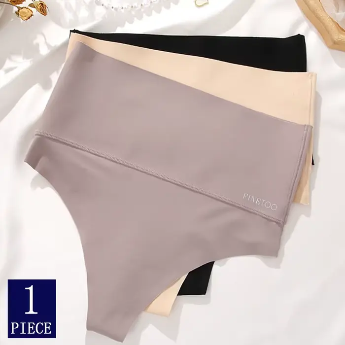 Bezešvé vysoce pasové tanga pro ženy černé