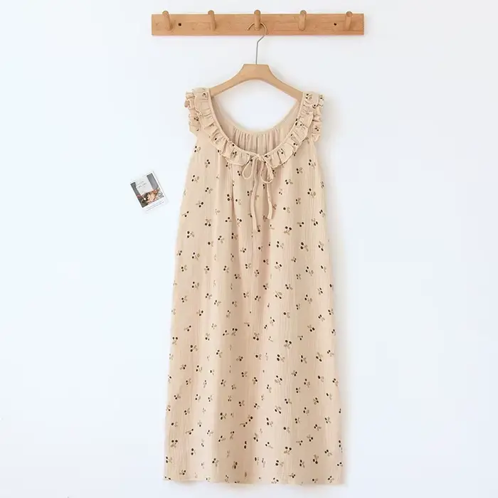 Chemise de nuit imprimée à la mode pour femmes, vêtements de nuit en coton, à volants, bord de feuil