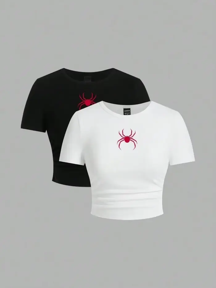 Haut court imprimé araignée rouge Simple, T-Shirt ajusté pour femmes, mode de rue, confortable, doux