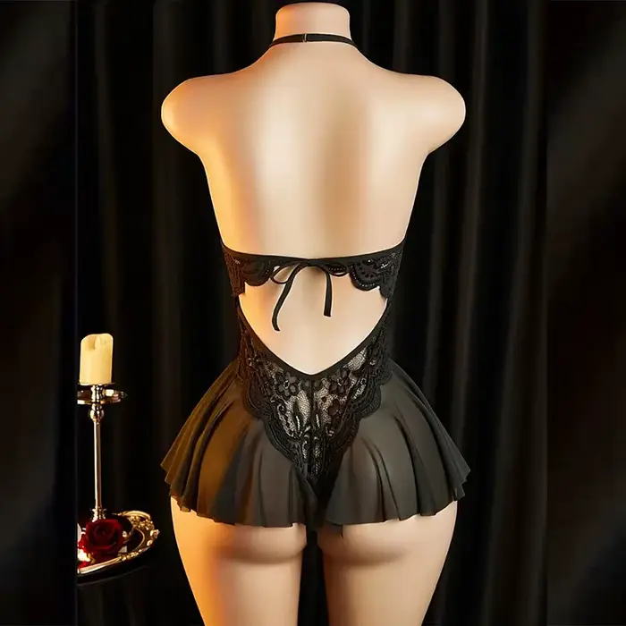 Lingerie coquine sans entrejambe pour femmes adultes, body sexuel en dentelle, entrejambe ouvert, robe de poupée porno, ensemble de sous-vêtements Sexy noirs