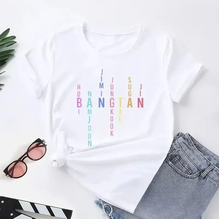 Nueva camiseta con imprimé de letras para mujer camiseta informal de moda versión coreana para mujer