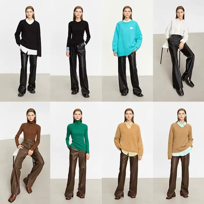 AMII minimaliste en cuir PU pantalons décontractés pour les femmes 2025 automne nouveau ample longue