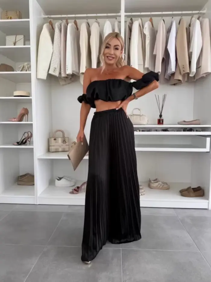 Costume sans bretelles pour femmes, élégant, décontracté, couleur unie, pantalon élastique pliable,