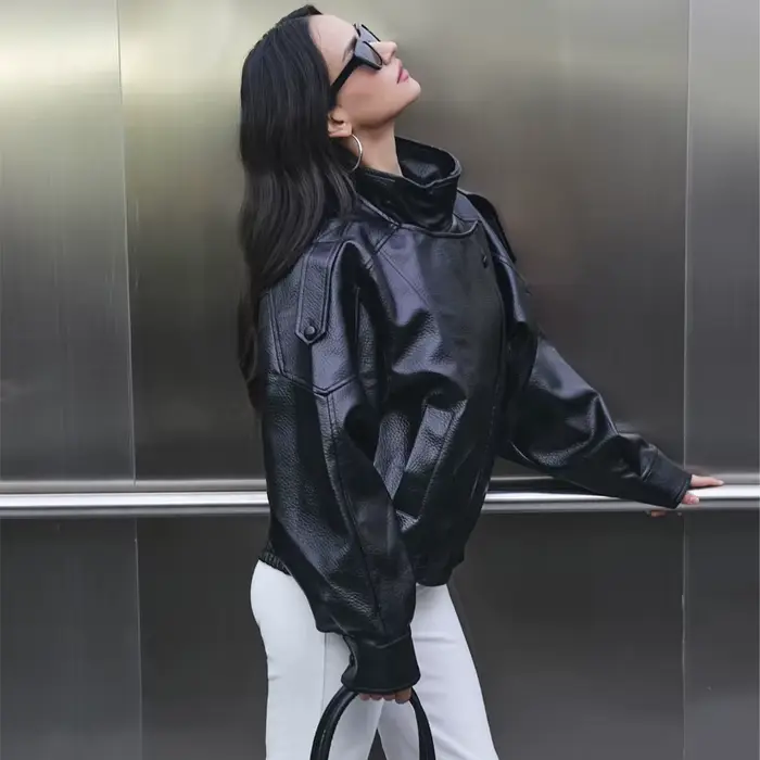 MUJER Faux cuir femme veste noir surdimensionné Bomber vestes pour femmes vêtements d'extérieur hive