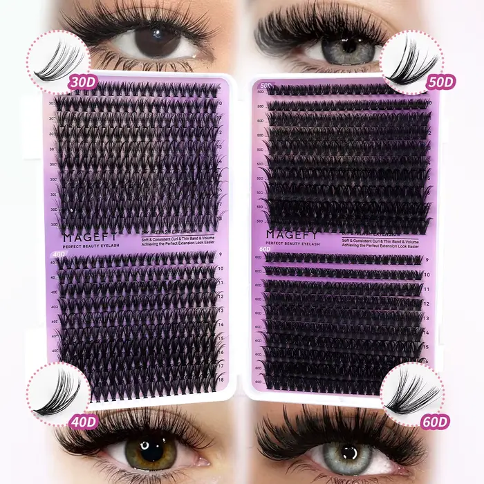 MAGEFY bricolage Kit d'extensions de cils 800 pièces grappes de cils 80D/100D mélange de cils indivi