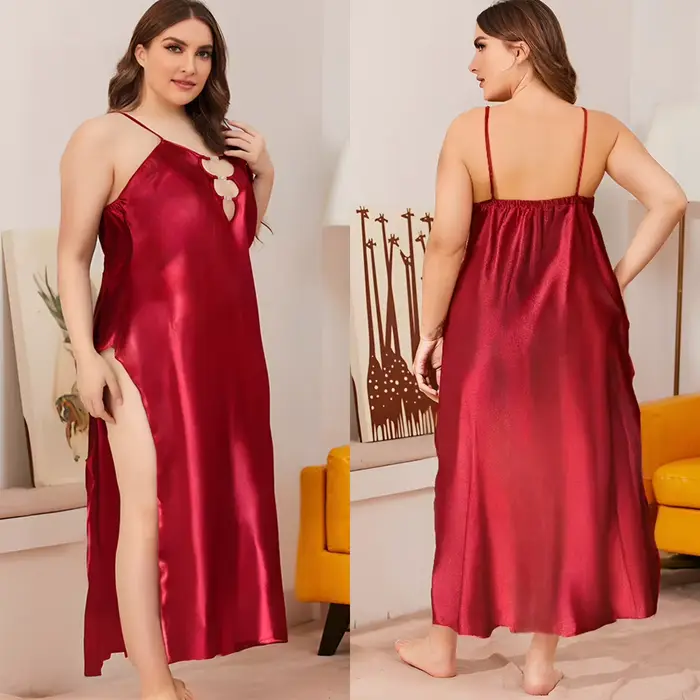 Chemise de nuit dos nu bordeaux pour femme, vêtements de nuit pour femme, chemise de nuit Ice InjLin