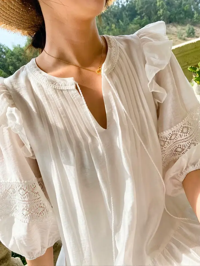 Pouvez-vous psyLady-Mini robe évidée à manches bouffantes pour femmes, robes blanches transparentes 