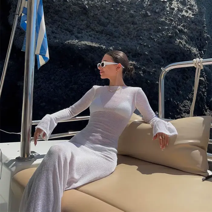 Cryptographic-Robe Longue en Tricot à Manches sulf, Tenue Sexy, Dos aux, Vêtements de Plage Élégants