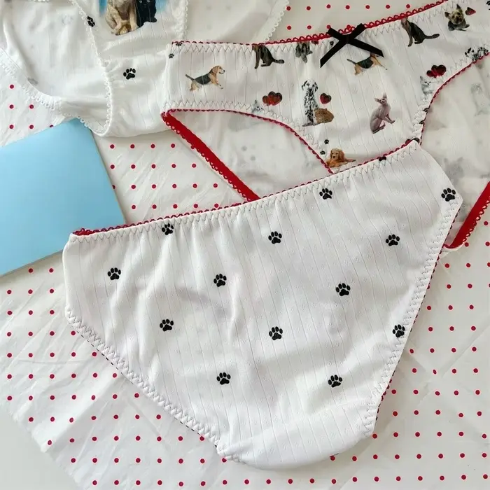 Culottes Lolita imprimées chiots et chatons, culottes Kawaii à motif patte de chat, culottes en coton avec nœud, motif chien pour femmes