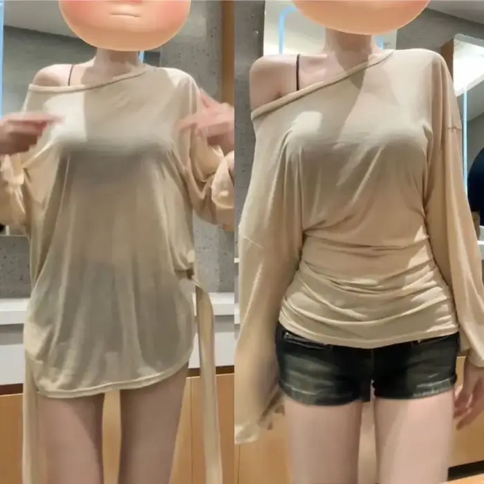 Sexy průhledné oversized tričko s dlouhým rukávem