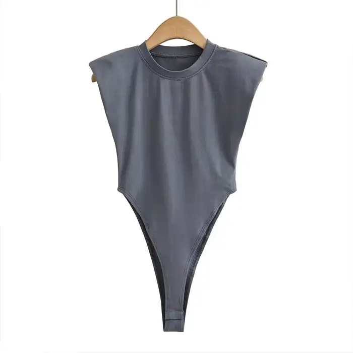 Combinaison moulante sexy d'été pour femmes, avec épaulettes rembourrées, sans manches, noir et blanc, tops sexy, mode féminine