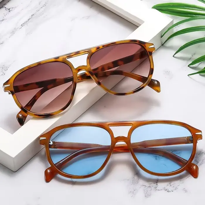 SO & EI rétro Double ponts pilote hommes Rivets lunettes de soleil marque de mode concepteur femmes