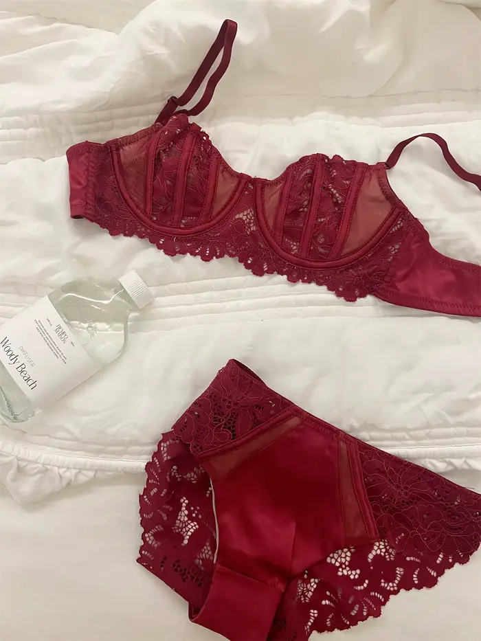 Lingerie sexy rouge dentelle niche évidé avec anneau en acier soutiens-gorge femmes rassemblées soutien-gorge dames sous-vêtements ensemble de soutien-gorge